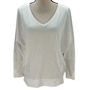 Bench Women's Long Sleeve V-Neck 100% Cotton T-Shirt - White - size Small